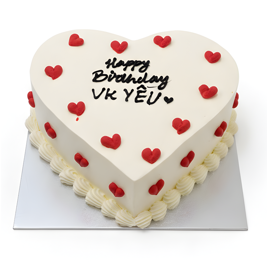 White And Red Heart Cake
