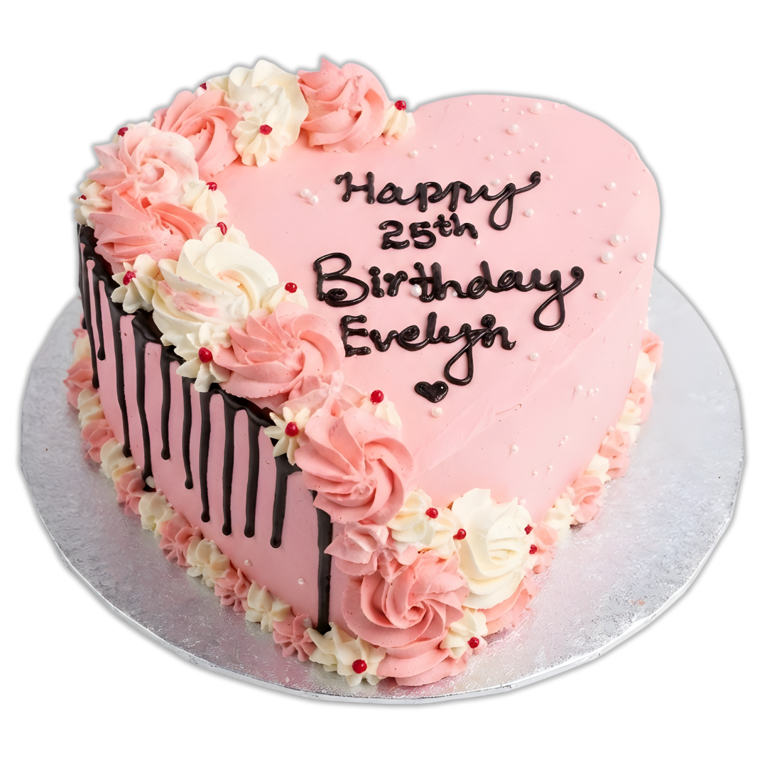 Pink Chocolate Dripping Heart Cake