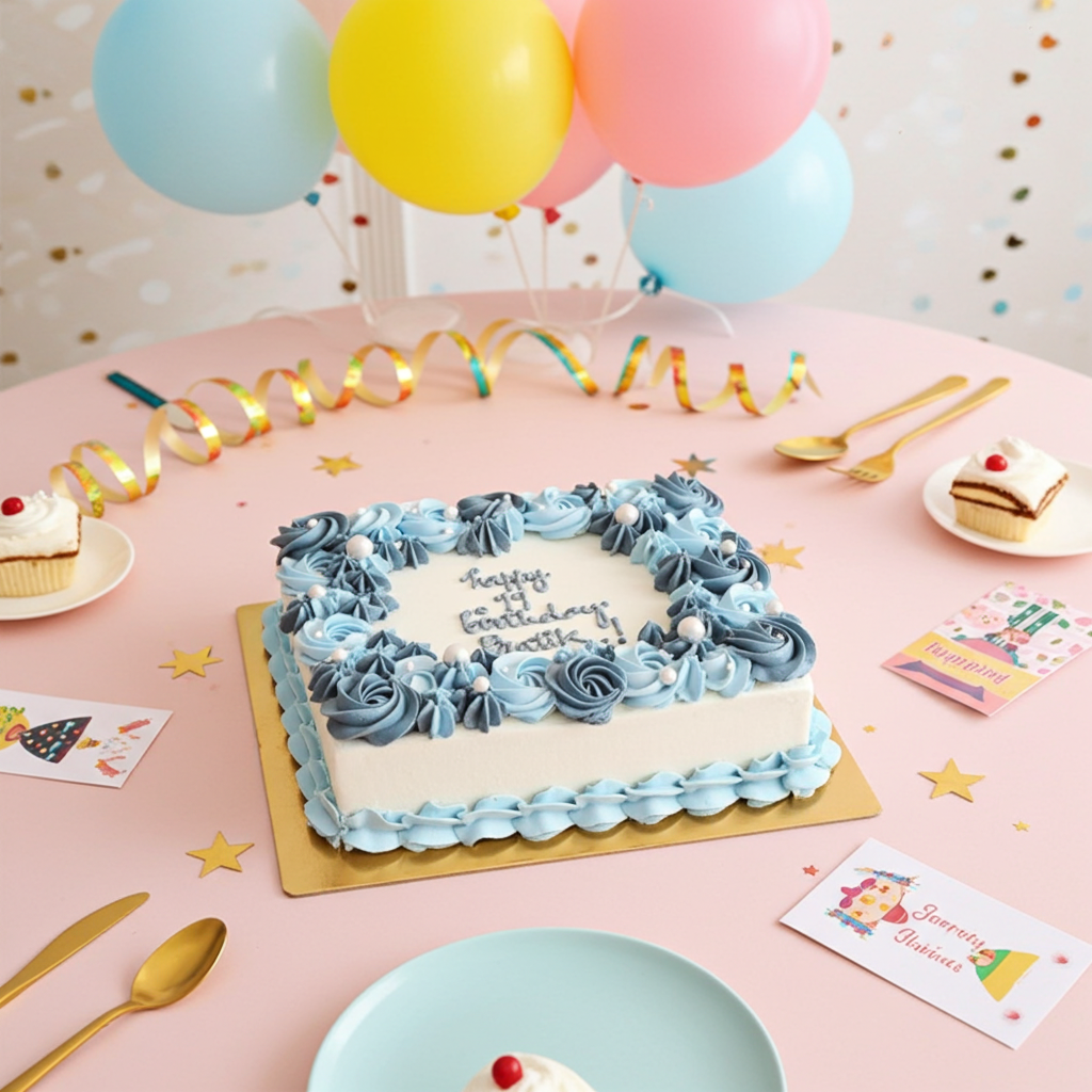 Vanilla Rosette Square Cake