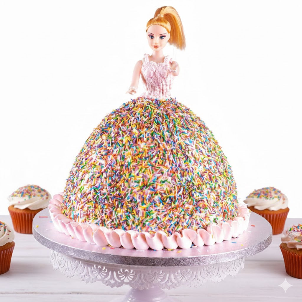 Multi Sprinkler Barbie Doll Cake